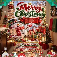 1/4pcs Christmas Theme Shower Curtain Set With Cute Snowman, Christmas Tree And Gift Box Pattern, 12 Hooks, Waterproof Polyester, Bathroom Curtain, Privacy, Thickened, Durable Quick Dry, 180*180cm Size, Christmas Bathroom Decor - A - View 7
