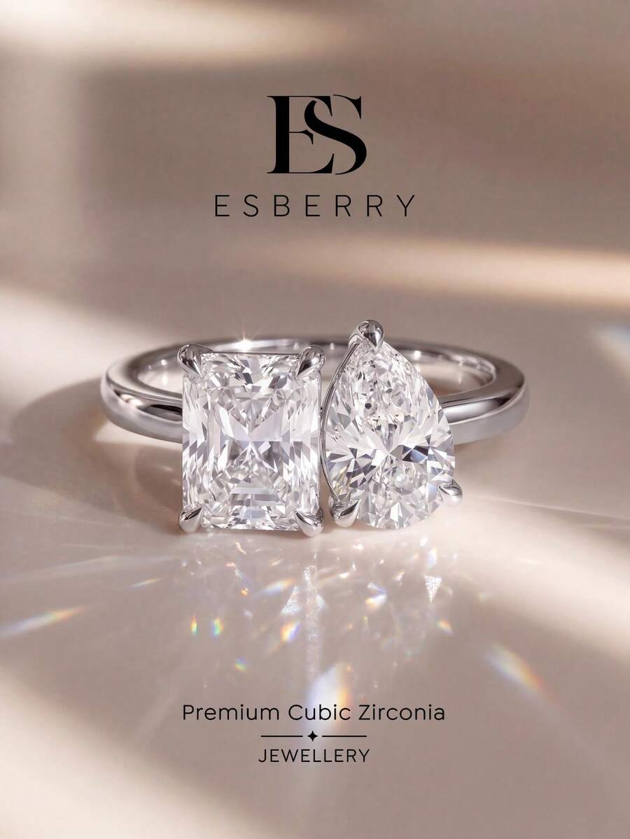 ESBERRY 1件個性化時尚不對稱立方鋯石戒指，女士珠寶，精緻飾品，女性約會禮物