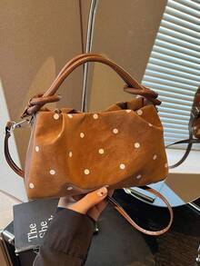 Fashion Polka Dot Pattern Pleated Handbag Niche Design Crossbody Bag Popular Exquisite Luxury Commuter Shoulder Bag; Crossbody Bag; PU; Open Design; Very Suitable For Office, School, Student, Back To School, Work Occasions, Business Activities, Commuting, Outdoor Activities, And Outings - Brown - View 6