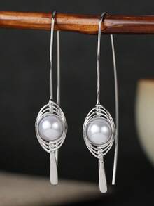 Gmzalx Women's Minimalist Line Ear Wire Earrings, Cool And Soft Texture, Elegant Accessory Suitable For Daily Commute And Date - Silver - View 8