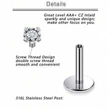 13pcs Surgical Steel CZ Zirconia Lip Ring Piercing Set 16G 18G Ear Studs Earrings Cartilage Flat Studs Body Jewelry - Silver - View 5