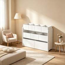 Storage Unit Toy Rack Storage Rack With 9 Storage Boxes - White + Wood - View 5
