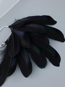 1 Pair Gothic Black Feather Ear Clips, No Piercing Ear Cuffs, European Vintage Exaggerated Ear Hooks, Suitable For Halloween Costume Party Cosplay Women - Multicolor - View 8
