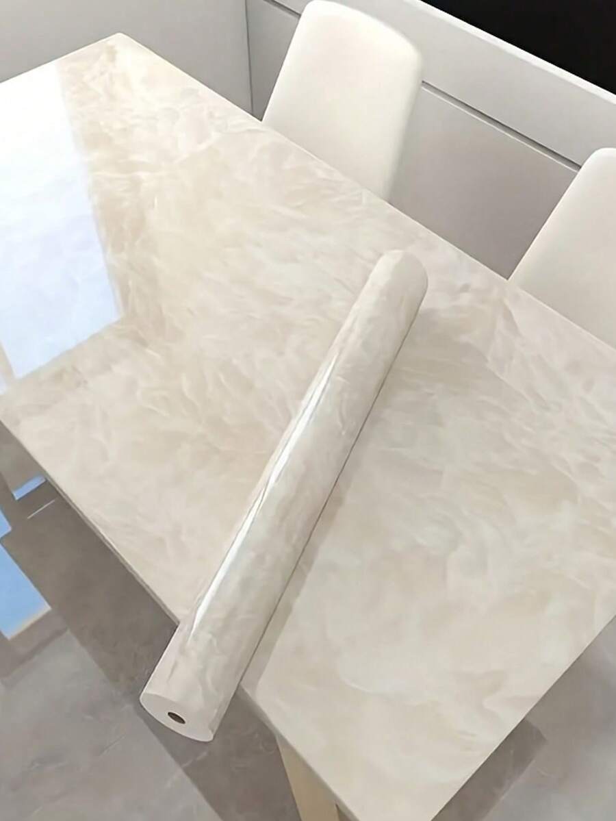 1 Roll Marble Pattern Wallpaper, Heat-Resistant Oil-Proof Self-Adhesive Wallpaper, Suitable For Kitchen, Furniture Decoration, Luxury Champagne White - Beige - View 1