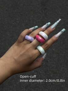 1-4PCS Macaron Color Vibrant Resin Open Ring Set For Women, Party, Valentine's Day, Christmas, New Year, Daily Wear, Gift - Multicolor - View 12