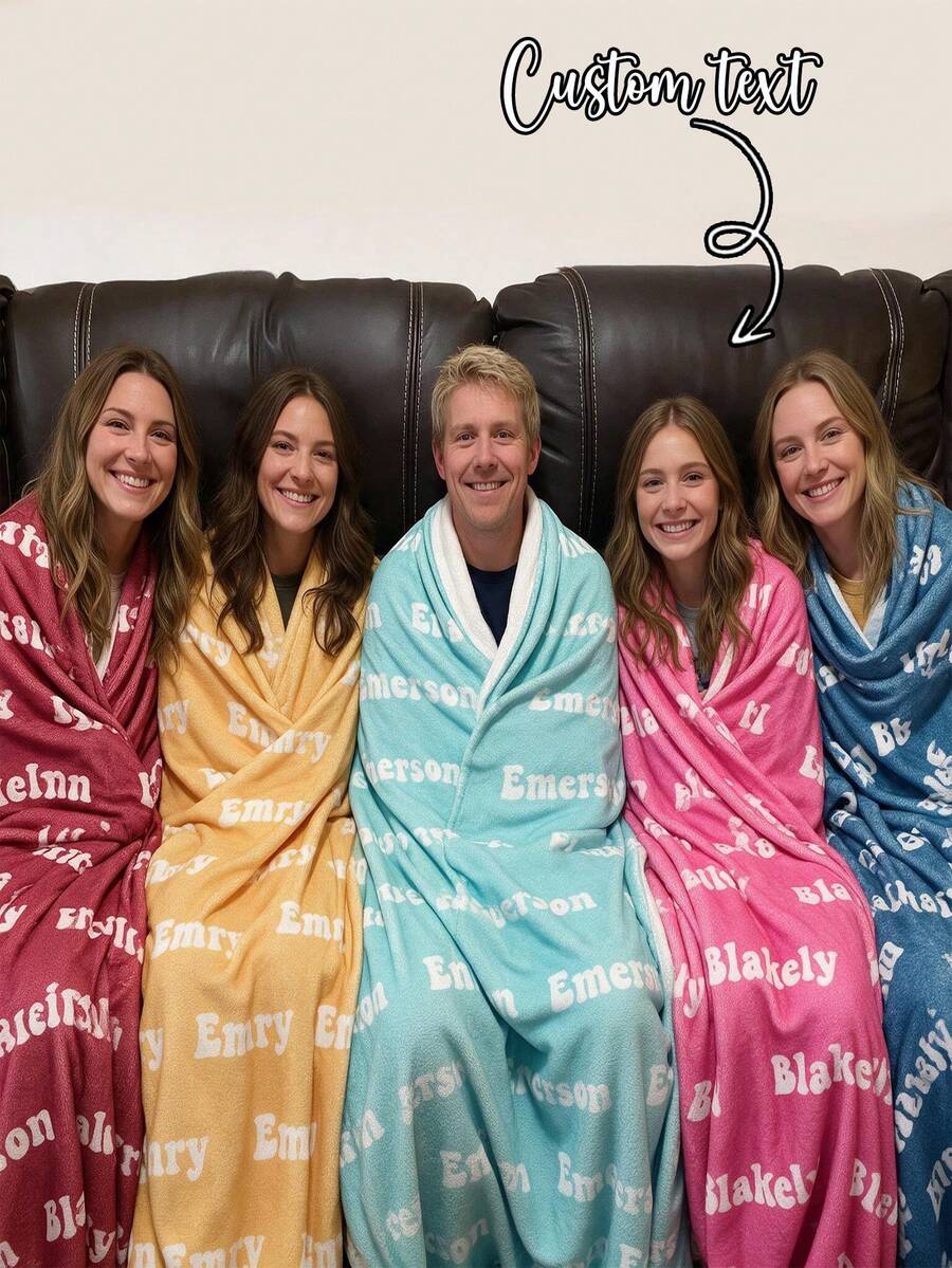 1pc Customizable Blanket, Super Soft Warm Personalized Name Plush Throw, Customizable Name Blanket, Personalized Family Memory Blanket, Personalized Color Name Blanket, Suitable As Gift For Family, Anniversary, Birthday And Memorial