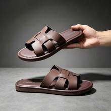 Fashionable Men's Unisex Bohemian Style Slides - Lightweight Slip-On Square Toe Beach Shoes, One-Piece Upper And Sole, All-Season Casual Vacation Shoes, Suitable For Poolside, Boardwalk And Daily Wear - Brown - View 5