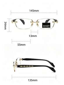 2pcs/1pc Women's Frameless Rectangular Light Glasses, Unisex, Vintage Gothic Style Luxury Retro Gold/Silver Metal Temple, Clear Cut Edge Lenses, Eye Protection Computer Glasses, Suitable For Office Wear - Multicolor - View 11