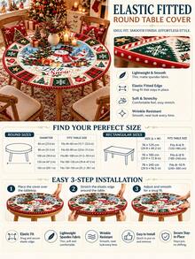 1pc Snowman Christmas Table Cover, Elastic Fitted Tablecloth, Let It Snow Snowman Winter Village Tree Gift Snowflake Print Stretch Spandex Dining Table Cover For Xmas Holiday Party Kitchen Farmhouse Home Decor - Multicolor - View 2