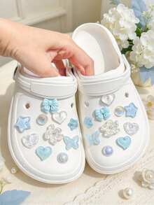 20pcs Blue Small Bowknot Accessories, Five-Pointed Star, Heart DIY Shoe Decor, Suitable For Perforated Sandals, Elegant And Fashionable, Gift For Girlfriend - Mauve Purple - View 7