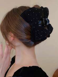 Princess Style Velvet Bow Hair Claw Clip For Women, Large Hair Claw Hair Accessory For Back Of Head, Elegant - Black - View 1