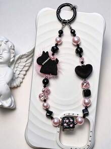 1pc New Cartoon Women's Bag Charm Crystal Mink Fur Car Keychain Cute Puppy Flocked Phone Chain - Multicolor - View 2