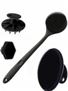 3/4pcs Silicone Back Massage Brush & Soft Bath Mitt Set, Exfoliating Body Gua Sha Board & Super Foaming Bath Brush Combo, Rich Lather Body Cleaning Tools - Multicolor - View 9