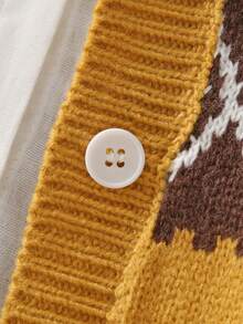 Cárdigan de manga larga con patrón geométrico, informal para otoño/invierno, talla grande - Amarillo - Ver 3