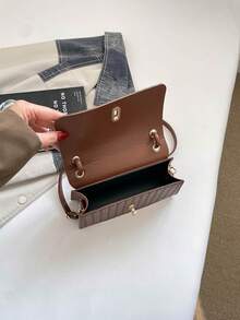 Women's Woven Texture Small Handbag, Vintage Knotted Top Handle Shoulder Bag, Flap Lock Crossbody Bag - Coffee - View 5