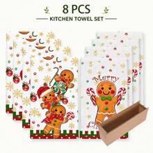 2/4/6pcs Christmas Kitchen Towels, Gingerbread Man Candy Cane Snowflake Cartoon Print Hand Towels, Absorbent Tea Towels Kitchen Rags, Christmas Home Decor Restaurant Baking Towels, Winter Holiday Party New Year Kitchen Decoration Supplies - Multicolor - View 8