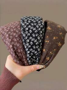 1/3PCS Vintage Wool Ditsy Floral Wide Headband, Elegant Versatile Fashion Hair Accessory For Women - Multicolor - View 8