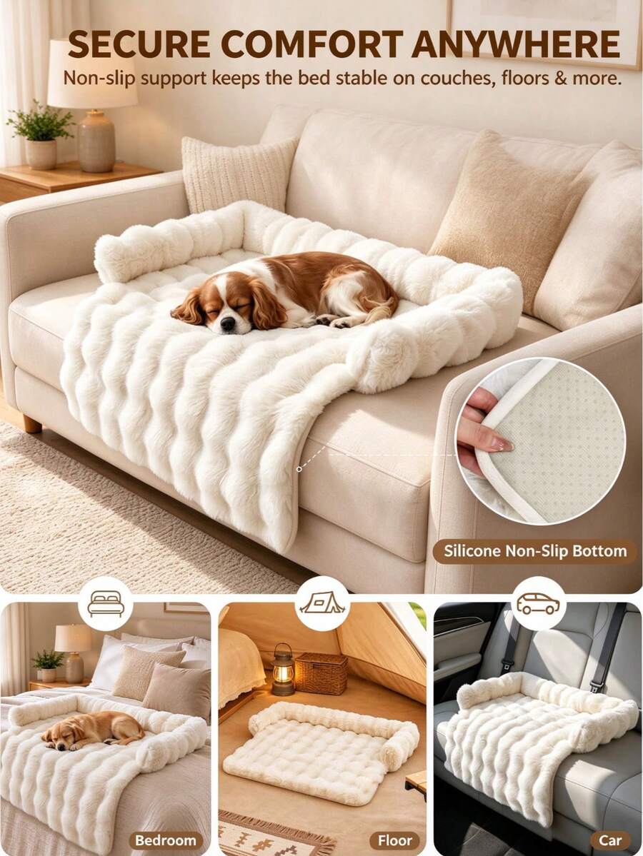 Imitation Rabbit Fur Bubble Cat Dog Bed, Thickened Pet Mat, For Small Medium Dogs