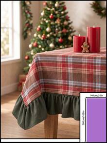 1pc Red And Green Plaid Tablecloth, Country Pastoral Style, Fabric Material, Rectangular Shape, Green Ruffle Trim Decoration, Beautifies And Protects Tabletop, Functional Dining Tablecloth Suitable For Christmas And Winter Home Decor Scenes - Red - View 20