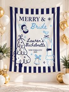 Personalized Christmas Bachelorette Party Banner Decor, Christmas Bridal Shower Tapestry, Merry And Bride Backdrop - Multicolor - View 3