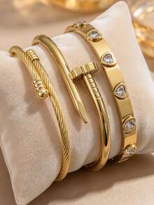Bộ trang sức vòng tay thép không gỉ thời trang 5 món/3 món/1 món cho tiệc tùng, kỷ niệm sinh nhật và các dịp khác, quà tặng Giáng Sinh - Vàng - Xem 5