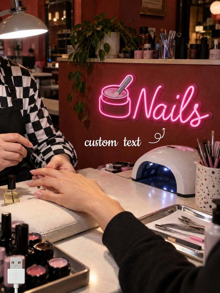 1PC Personalized Nail Art Neon Sign, Custom Text LED Wall Light With Gel Polish Jar Design, Pink Manicure Studio Decor For Beauty Bar, Nail Boutique, Spa Station, Salon Counter, Vanity Wall & Gift - Multi-color 4 - View 1