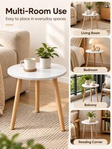 1pc Small Round Side Table, 3-Legged Wood Grain End Table, Coffee Table, Compact Sofa Side Table, Wooden Table, Suitable For Living Room, Bedroom, Bedside, Reading Nook And Small Spaces, Minimalist Home Decor - Multicolor - View 6