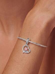1pc Glossy Heart-Shaped Beaded Pendant, Suitable For Women's Bracelet, Bangle DIY Jewelry Making And Daily Wear, Suitable For Girls - Mother's Love - View 2