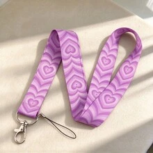 Cute Heart Pattern Lanyards, 5 Styles Retro Wavy Heart Neck Strap With Metal Clasp For ID Badge, Phone Key, School Office Supplies - Multicolor - View 3