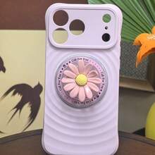 Wavy Texture Soft Phone Case With 3D Rotatable Daisy Flower Grip Holder, Cute Pastel Shockproof Protective Phone Cover For Women - Multicolor - View 12