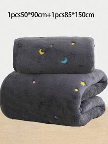 珊瑚絨刺繡「星空」超細纖維浴室毛巾或臉巾，居家手巾，時尚浴巾，柔軟親膚浴室毛巾，居家浴室裝飾 - 深灰色 - 查看 12