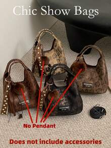 Women Mini Bucket Crossbody Bag,Leopard Print,Vintage Faux Leather,Detachable Strap,Retro Chic Style,For Autumn Winter Daily Wear(Not Include Pendant) - Multicolor - View 2