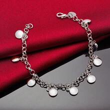 925 Sterling Silver Plated Solid Beads Chain Pendant Bracelet Jewelry - Silver - View 3