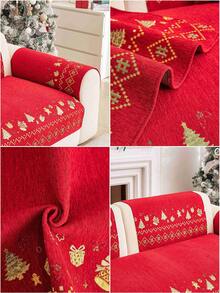 1Pc Christmas Themed Jacquard Sofa Cushion, Non Slip Couch Cover With Gingerbread & Xmas Tree Print, Washable Furniture Protector For Holiday Home Decor - Multicolor - View 6