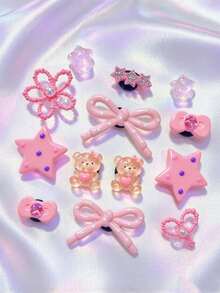 16pcs Cute Girly Style Shoe Charms, Bow Bear Star Heart Flower Detachable DIY Shoe Buckle Accessories - Pink - View 4