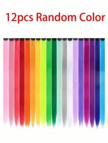 12pcs/6pcs/1pc Rainbow Color Clip-In Hair Extensions, Suitable For Music Festivals, Halloween, Christmas And Various Parties - Multicolor - View 10