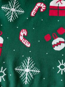 Boys Cute Christmas Bear & Christmas Tree Round Neck Long Sleeve Knitted Pullover Sweater, Suitable For Christmas, Daily Wear, Vacation, Casual, Spring, Autumn, Winter - Green - View 7