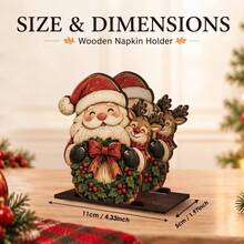 2D Flat Wooden Christmas Napkin Holder, Desktop Tissue Storage Base, Home Dining Table Fireplace Decor Ornament, Holiday Home Decor, Christmas Gift - Coffee Brown - View 7