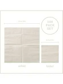 1pc Beige Cocktail Napkin/Dessert Napkin, Folded, 5 X 5 Inch, Disposable Napkin, Suitable For Dinner, Wedding, Birthday Party, Bridal Shower, Reception And Other Events - Multicolor - View 3