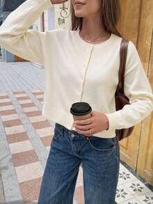 FOR BEAUTY Autumn Y2K Women's Knitted Cardigan Sweater, Elegant Date & Commute Outerwear Fall - Warm Apricot - View 4