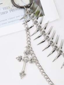 1PC Men's Fashion Hip-Hop Style Double Layer Silver Fishbone Cross Pendant Pants Chain Accessory - Multicolor - View 4