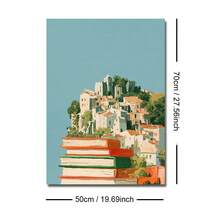 1pc Framed/Unframed Whimsical Village On Book Stack Canvas Poster Blue Abstract Bookish Book Club Wall Art Print Reading Nook Library Decor Scroll Painting For Book Lover,Office,Classroom,Dorm,Modern Home Decoration - A - View 10