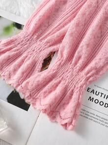 Soft Feminine Style Wood Ear Collar Half-High Neck Lace Base Layer Top, Women's Autumn/Winter Soft Brushed Hollow Out Long Sleeve Inner Wear - Pink - View 8
