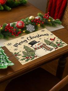 4Pcs Snowman Red Cardinal Snowflake Placemats Vintage Farmhouse Christmas Placemats Easy Clean Washable Christmas Decorative Placemats Suitable For Kitchen Home Indoor Outdoor Tabletop Coffee Bar Dining Table Tea Party - White - View 9