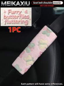 MEIKAXIU 1 Or 2pcs Winter Plush Rabbit Fur Butterfly Car Shoulder Strap Cover Seat Belt Decoration Car Interior Accessories For Women - Plush Butterfly Style - View 7