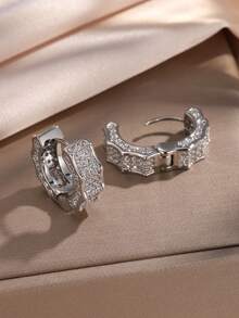 2Pcs Men's Hip Hop Cubic Zirconia Stud Earrings, Suitable For Men's Autumn Daily Commute Outfit Layering Jewelry - Earrings - View 7