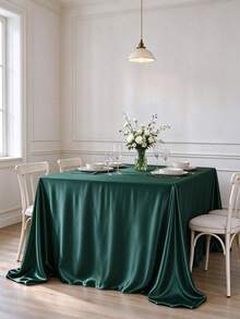 1pc Christmas Tablecloth, Satin Tablecloth, Rectangular Sequin Silk Tablecloth, Smooth Fabric Tablecloth, Suitable For Wedding Banquet Party Events, Green, Room Decoration - Green - View 6