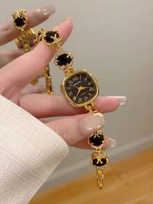 1pc Fashionable Vintage Women's Square Quartz Watch, Rounded Design, Exquisite Roman Numeral Dial, Suitable For Daily Wear And Parties - Gold - View 13