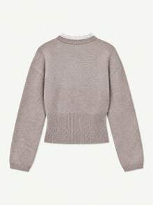 Women's New V-Neck Knit Cardigan, Autumn/Winter, Casual, Academic, Commute - Light Oatmeal - View 6