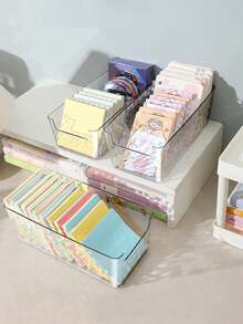 1/3/6pcs Glacier Pattern Transparent Storage Boxes, Sticky Note Storage Box Set, 2 Sizes Available, Desktop Stationery & Cosmetics Organizer, High-Quality PET Material, Open Design For Easy Access, Desk & Vanity Organizer, Student Stationery Storage, Durable & Shatter-Resistant - Clear - View 6